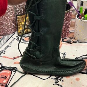 Frye Dark Green Leather Lace-Up Boots